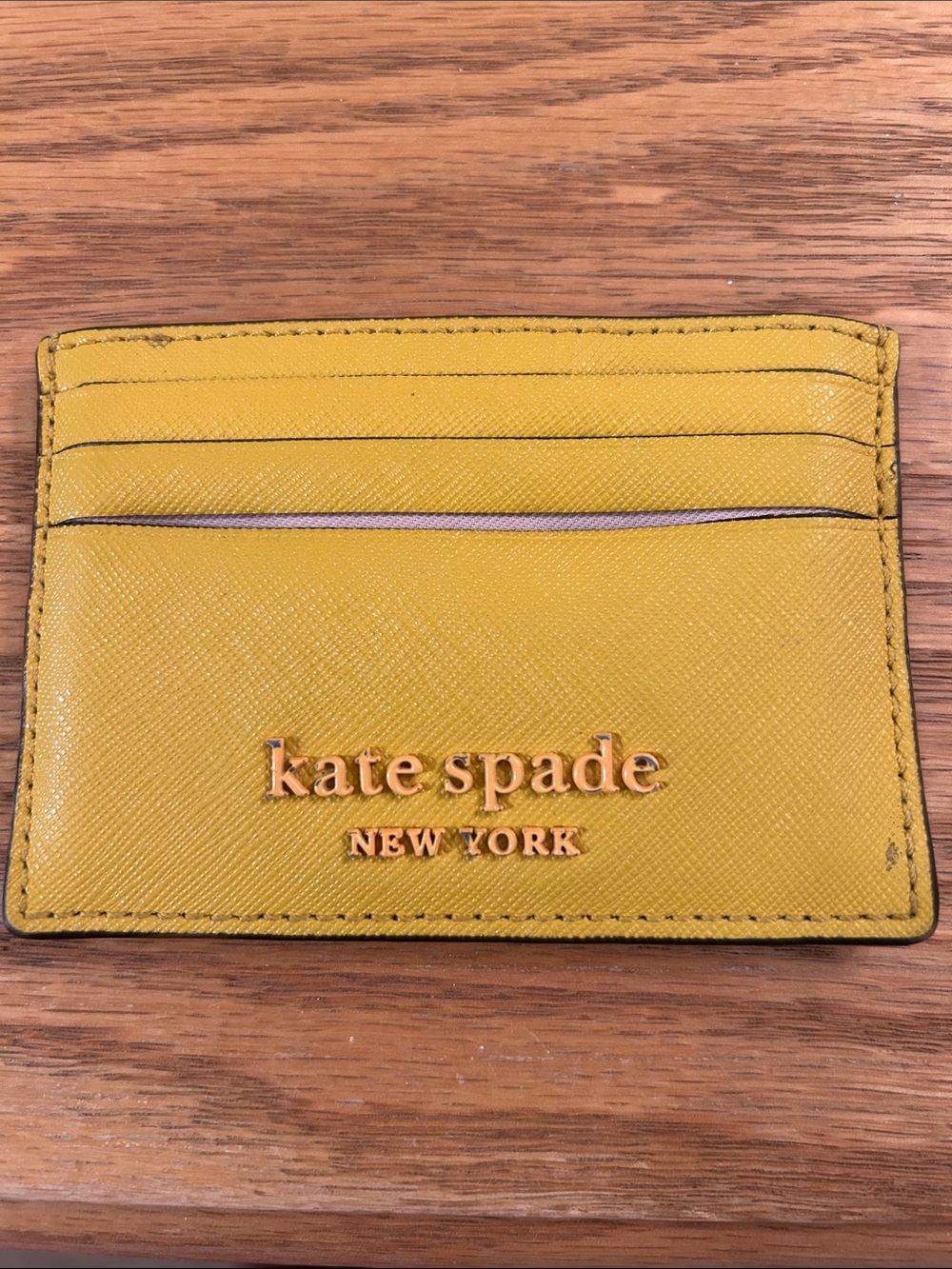 kate spade Yellow Saffiano Leather Card Holder with Gold Logo